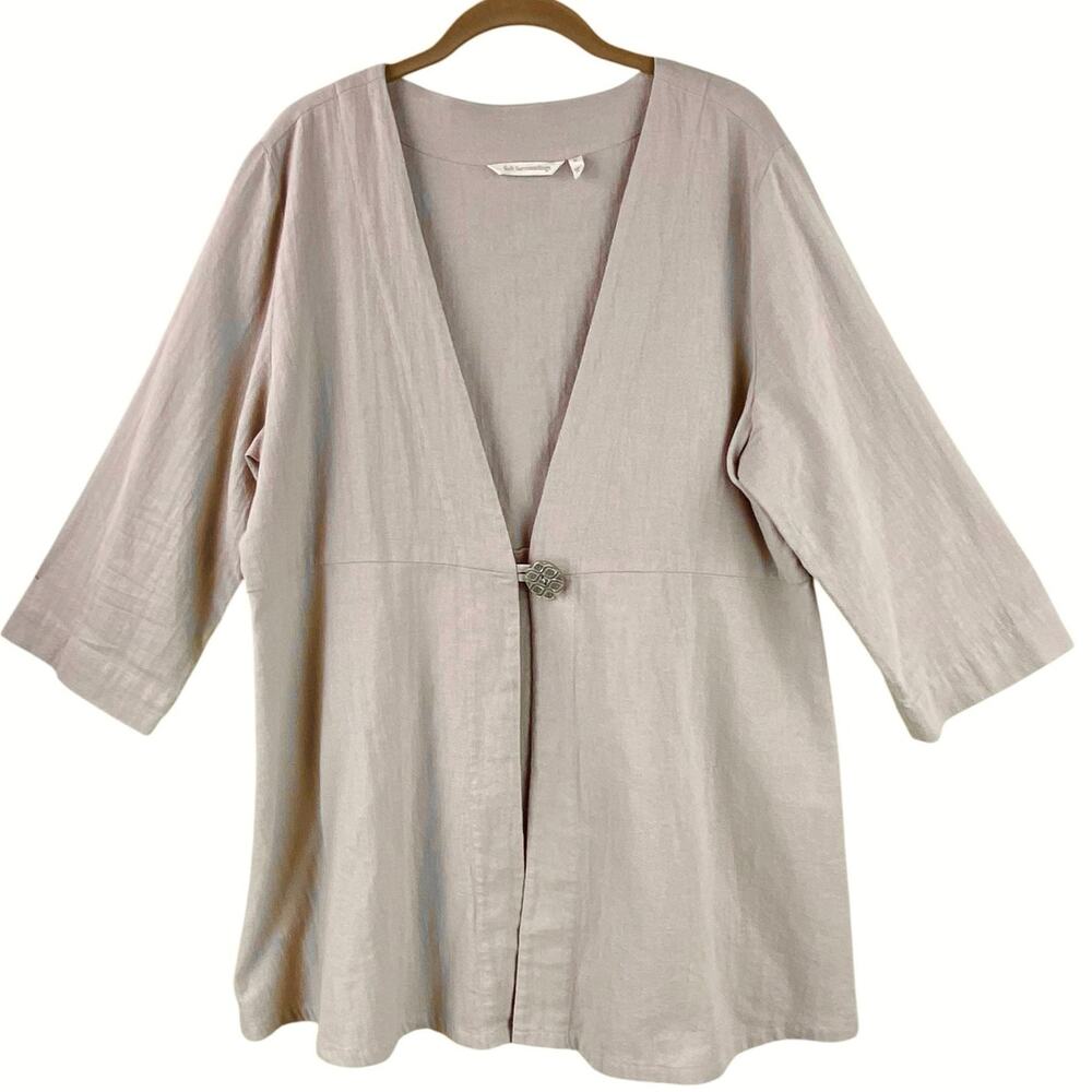 Soft Surroundings 100% Cotton Cardigan Topper Size XL Tan Beach Resort Cruise